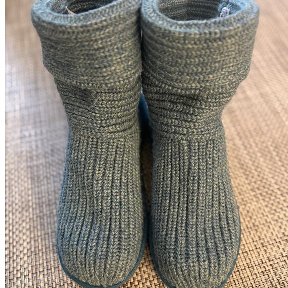 UGG Classic Cardy Up/Down Knit Sweater Slip On Boots Slippers Heathered Blue 6 7 - Picture 1 of 5